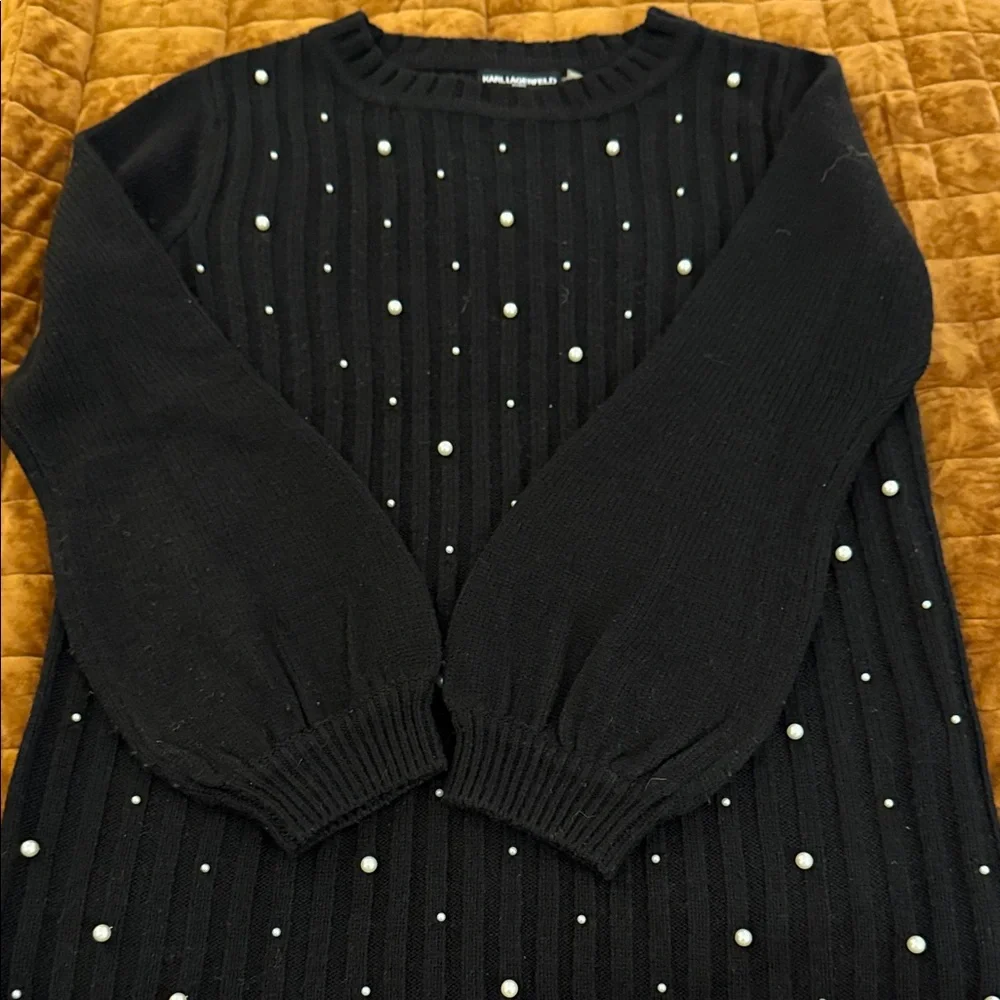 Karl Lagerfeld Black Knit Sweater with Pearl Details - Picture 2 of 6